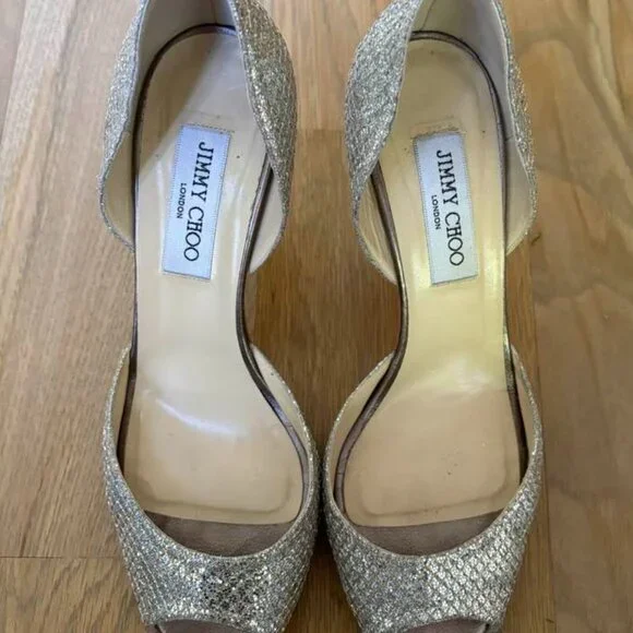 Jimmy Choo Champagne Silver Glitter D'Orsay Heels - Picture 6 of 6
